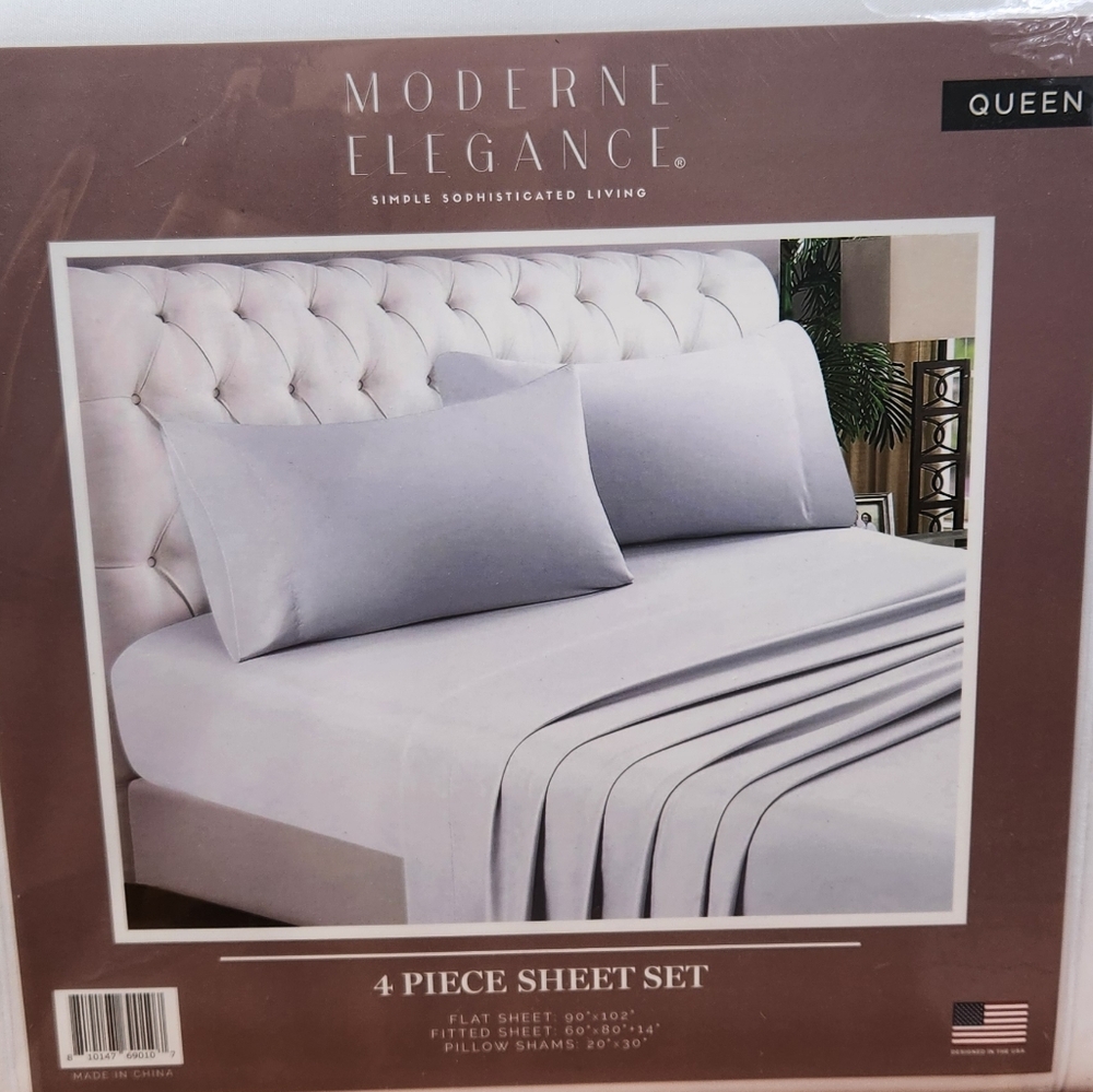 MODERNE ELEGANCE || Queen 4 Piece Sheet Set - Classic White